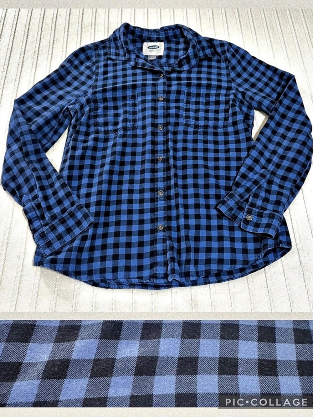 Old Navy Plaid Checkered Button Down Flannel Shirt in Blue & Black